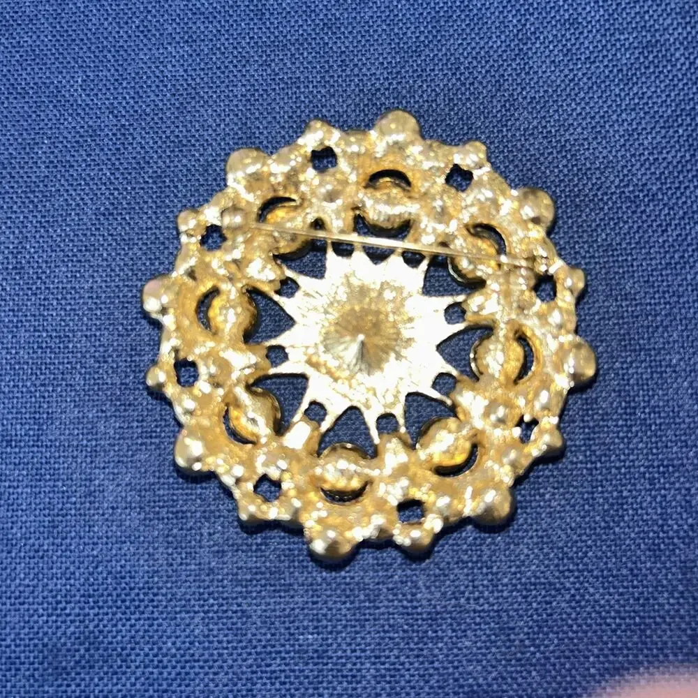 Monet Vintage Lovely Red Rhinestone Gold Tone Brooch